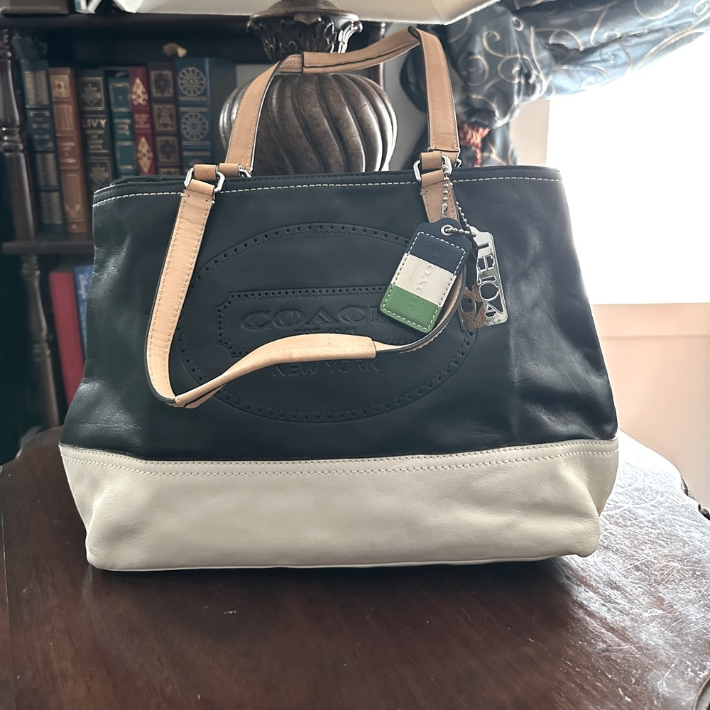 Coach Navy and Cream Bag Leather